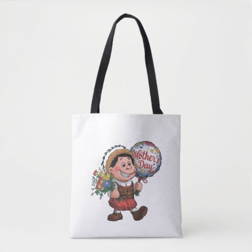 Child with balloon and flowers for Mothers Day Tote Bag