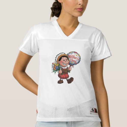 Child with balloon and flowers for Mothers Day Womens Football Jersey