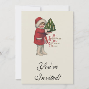 Child with Christmas Tree Vintage Illustration Art Invitation