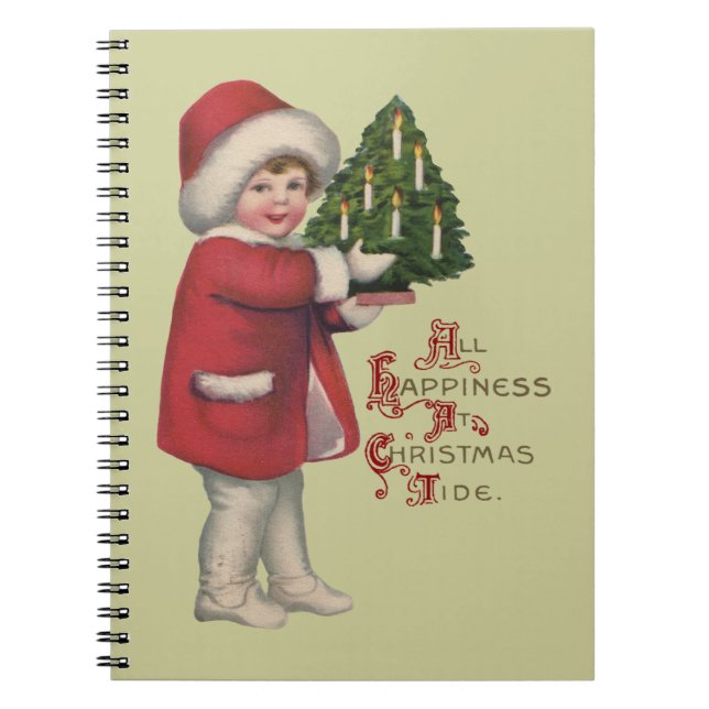 Child with Christmas Tree Vintage Illustration Art Notebook (Front)