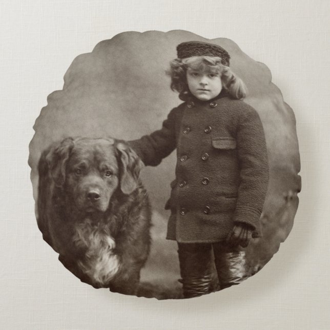 Child With Dog, C1885 Round Pillow (Front)