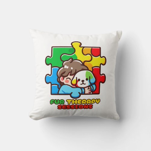 Child with Dog _ Calming Comfort for ADHD Throw Pillow