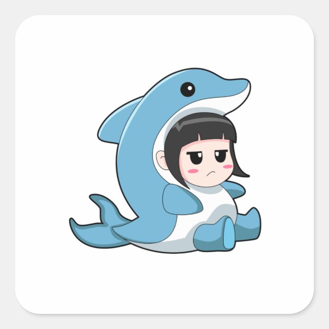 Child with Dolphin Costume Square Sticker (Front)