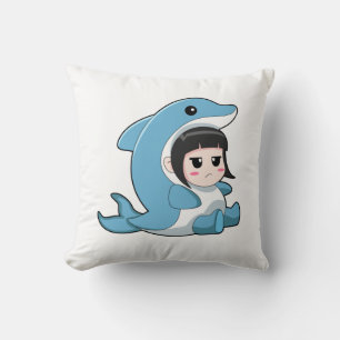 Child with Dolphin Costume Throw Pillow