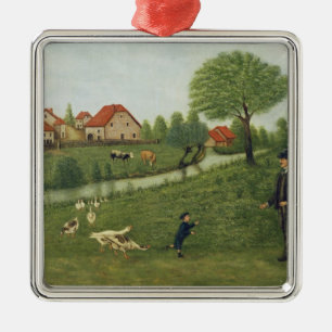 Child with Geese Metal Ornament