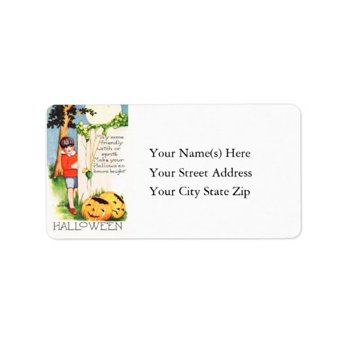 Child With Jack O Lanterns Vintage Address Label