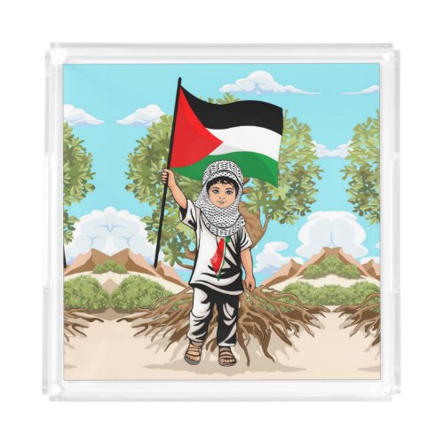 Child with Keffiyeh Palestine Flag  Acrylic Tray
