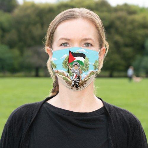 Child with Keffiyeh Palestine Flag  Adult Cloth Face Mask