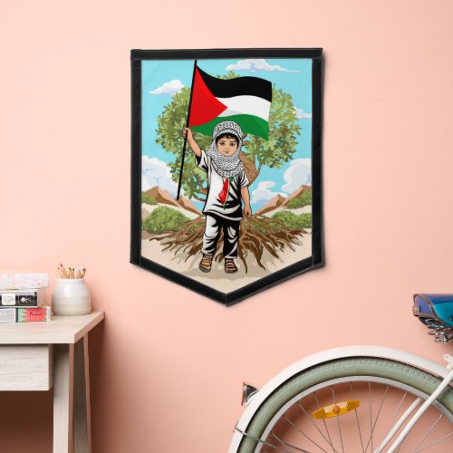 Child with Keffiyeh Palestine Flag and Olive Tree 