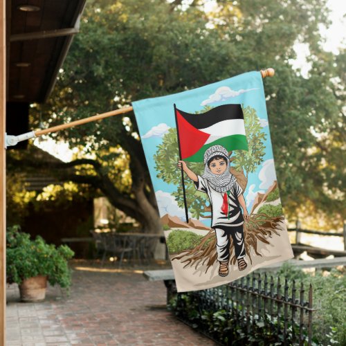 Child with Keffiyeh Palestine Flag and Olive Tree 