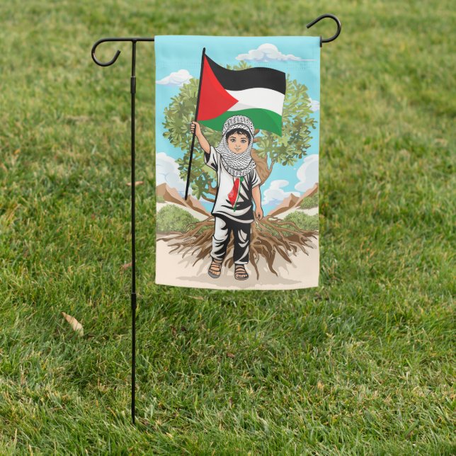 Child with Keffiyeh Palestine Flag and Olive Tree  (In SItu)