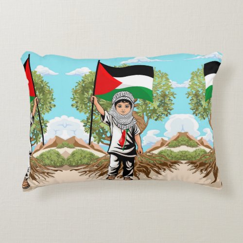 Child with Keffiyeh Palestine Flag and Olive Tree  Accent Pillow