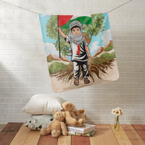 Child with Keffiyeh Palestine Flag and Olive Tree  Baby Blanket