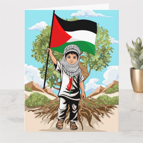 Child with Keffiyeh Palestine Flag and Olive Tree  Card