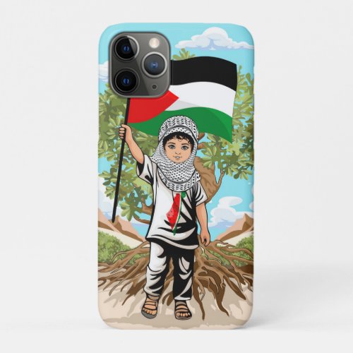Child with Keffiyeh Palestine Flag and Olive Tree  iPhone 11 Pro Case