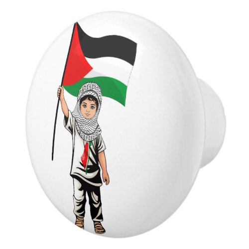 Child with Keffiyeh Palestine Flag and Olive Tree  Ceramic Knob