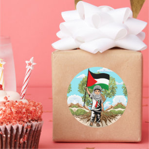 Child with Keffiyeh Palestine Flag and Olive Tree Classic Round Sticker