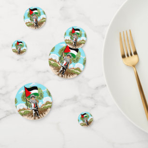 Child with Keffiyeh Palestine Flag and Olive Tree Confetti