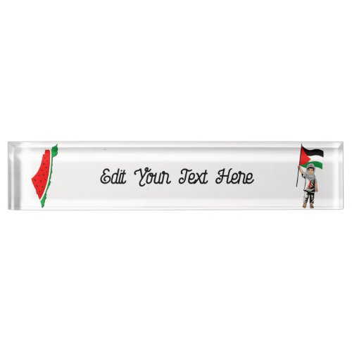 Child with Keffiyeh Palestine Flag and Olive Tree  Desk Name Plate