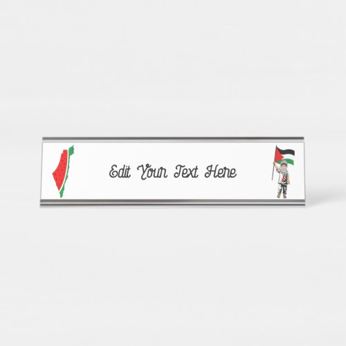 Child with Keffiyeh Palestine Flag and Olive Tree  Desk Name Plate