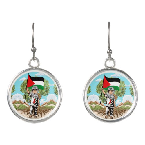 Child with Keffiyeh Palestine Flag and Olive Tree  Earrings