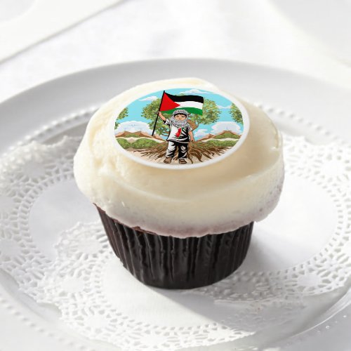 Child with Keffiyeh Palestine Flag and Olive Tree  Edible Frosting Rounds