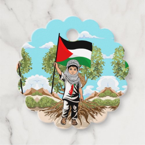 Child with Keffiyeh Palestine Flag and Olive Tree  Favor Tags