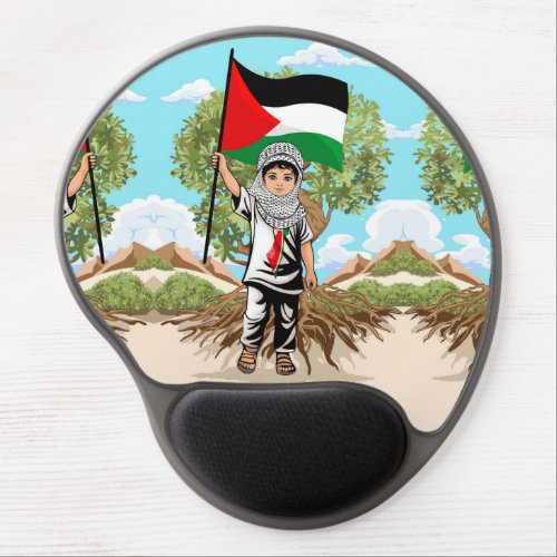 Child with Keffiyeh Palestine Flag and Olive Tree  Gel Mouse Pad