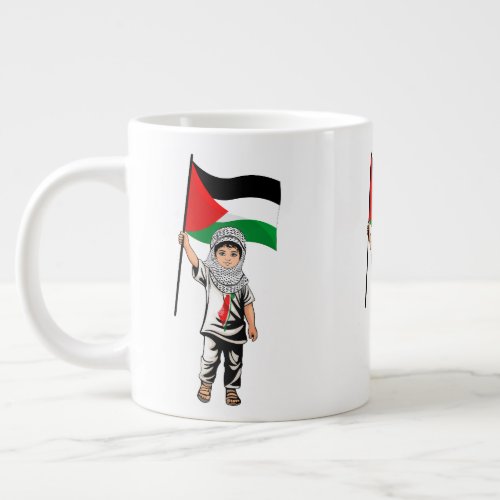 Child with Keffiyeh Palestine Flag and Olive Tree  Giant Coffee Mug