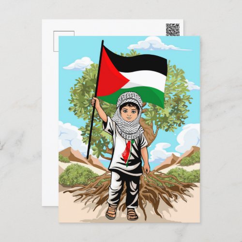 Child with Keffiyeh Palestine Flag and Olive Tree  Holiday Postcard