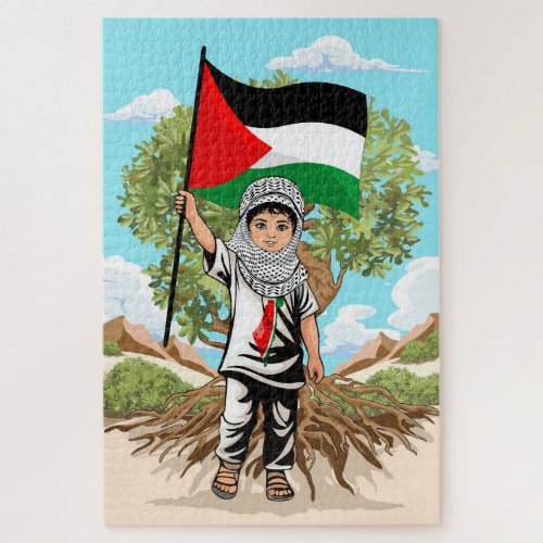 Child with Keffiyeh Palestine Flag and Olive Tree  Jigsaw Puzzle