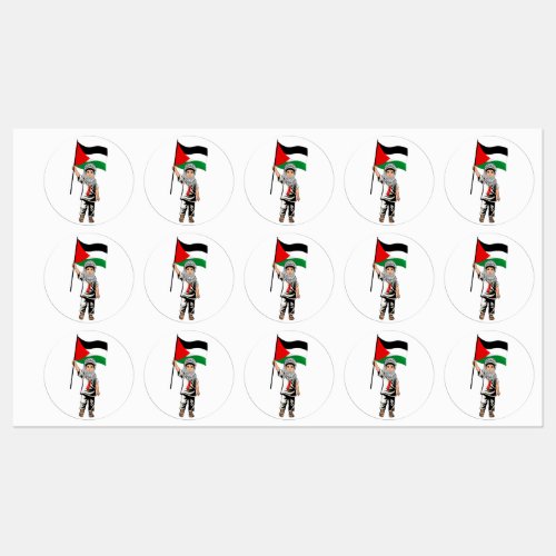 Child with Keffiyeh Palestine Flag and Olive Tree  Labels