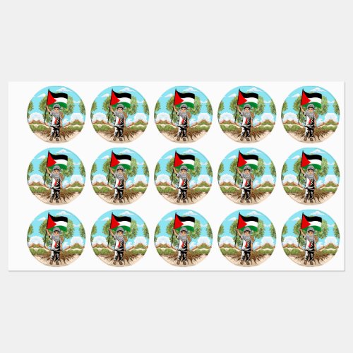 Child with Keffiyeh Palestine Flag and Olive Tree  Labels