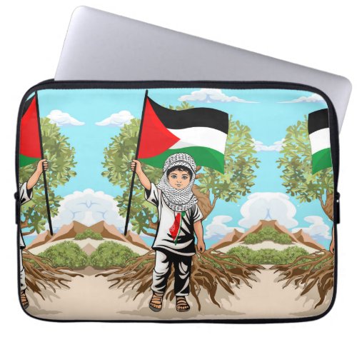Child with Keffiyeh Palestine Flag and Olive Tree  Laptop Sleeve