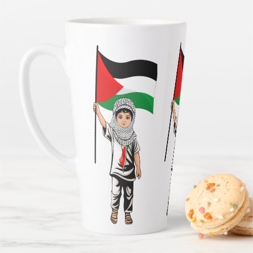 Child with Keffiyeh Palestine Flag and Olive Tree  Latte Mug