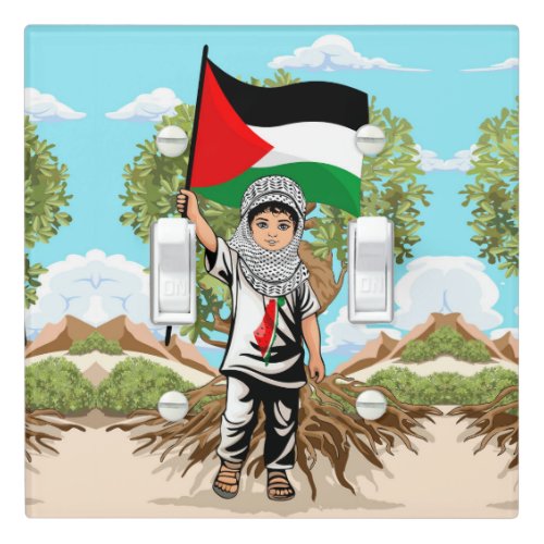 Child with Keffiyeh Palestine Flag and Olive Tree  Light Switch Cover