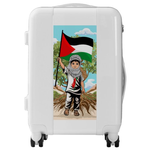 Child with Keffiyeh Palestine Flag and Olive Tree  Luggage