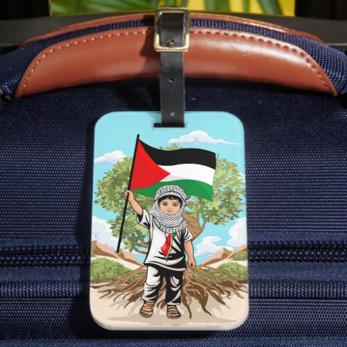 Child with Keffiyeh Palestine Flag and Olive Tree  Luggage Tag