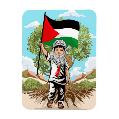 Child with Keffiyeh Palestine Flag and Olive Tree  Magnet