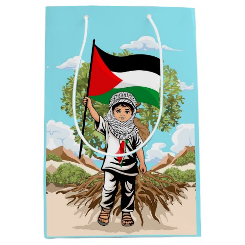 Child with Keffiyeh Palestine Flag and Olive Tree  Medium Gift Bag