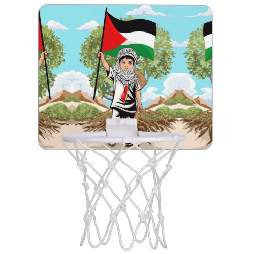 Child with Keffiyeh Palestine Flag and Olive Tree  Mini Basketball Hoop
