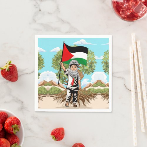 Child with Keffiyeh Palestine Flag and Olive Tree  Napkins