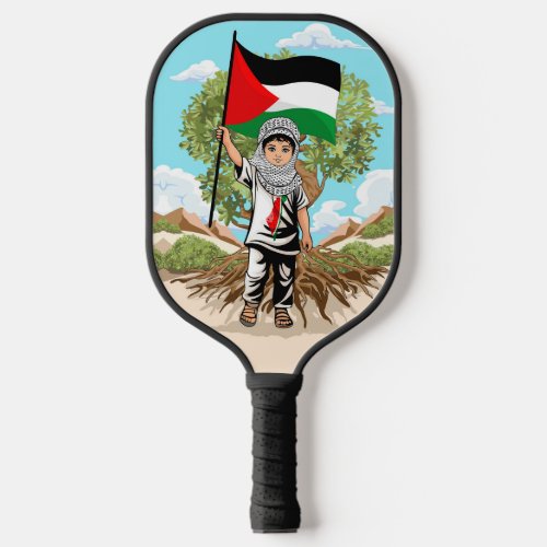 Child with Keffiyeh Palestine Flag and Olive Tree  Pickleball Paddle