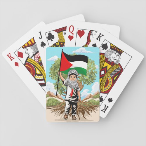 Child with Keffiyeh Palestine Flag and Olive Tree  Playing Cards