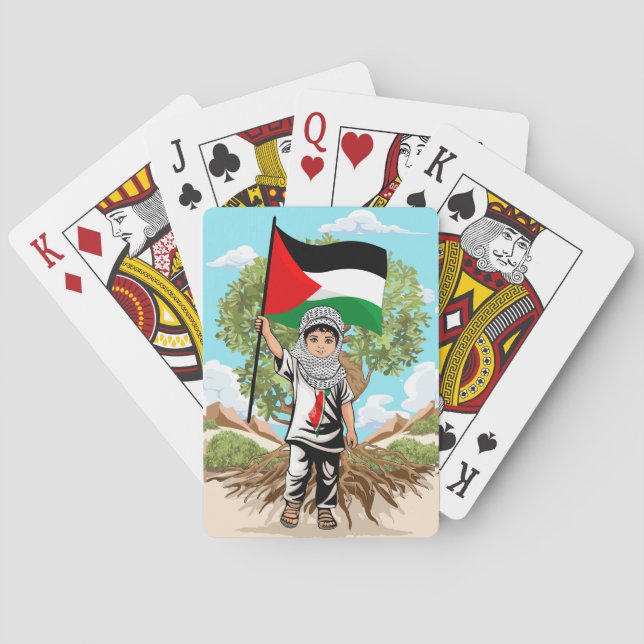 Child with Keffiyeh Palestine Flag and Olive Tree  Poker Cards (Back)
