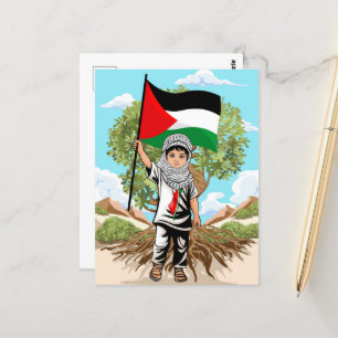 Child with Keffiyeh Palestine Flag and Olive Tree Postcard