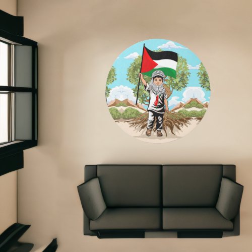Child with Keffiyeh Palestine Flag and Olive Tree  Rug