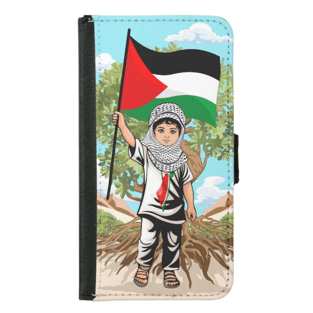 Child with Keffiyeh Palestine Flag and Olive Tree  Samsung Galaxy Wallet Case (Front)