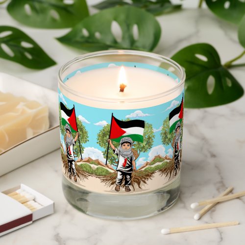 Child with Keffiyeh Palestine Flag and Olive Tree  Scented Candle
