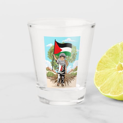 Child with Keffiyeh Palestine Flag and Olive Tree  Shot Glass
